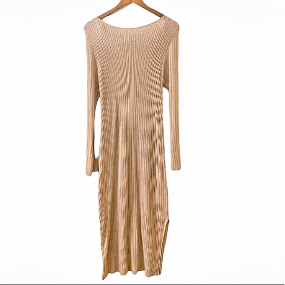 Asos Neutral Ribbed camel tan Maternity Maxi long sleeve dress - Picture 4 of 14